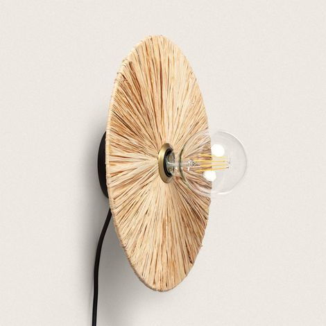 Efectoled – Applique murale en raphia Kanga – Compatible ampoule E27 – Finition artisanale pour salon et entrée – Lumière chaude, neutre ou froide