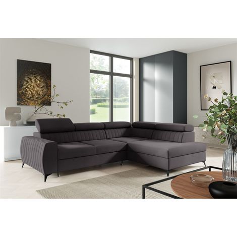 Ecksofa Schlafsofa Sofa TORONTO Stoff Element Schwarz Ottomane Rechts (1/4)