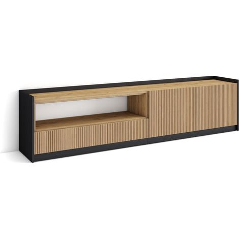 Skraut Home - Mobile TV Soggiorno, Ampio spazio a disposizione, 207x37x50cm, Per TV fino a 80", Mobile Soggiorno, Stile moderno, Rovere e nero (1/5)