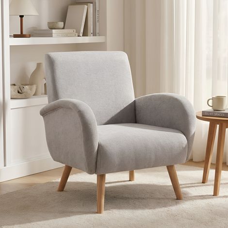 Wahson Poltrona Imbottita in Tessuto, Rivestimento Traspirante Gambe in Legno per soggiorno/Camera da Letto, Grigio