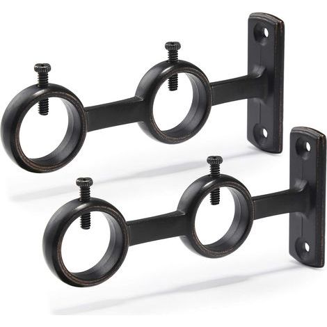 Juego de 12 soportes dobles para barras de cortina con ganchos para sala de estar, dormitorio y barras de cortina (negro) (1/5)