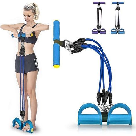 Bande de résistance à pédale, Corde de Traction élastique à 4 Tubes avec pédale en Latex Naturel, équipement de Fitness à Corde de Traction Assis, Exerciseur de Yoga pour Bras, Dos et Jambe (1/3)