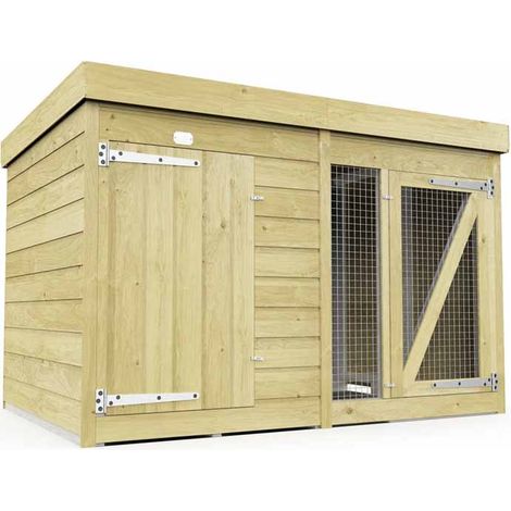 6ft x 4ft Dog Kennel and Run - Wood - L127 x W185 x H127 cm