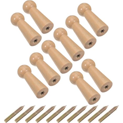 10 crochets muraux bois, M4, 18x50 mm, bois massif, à visser (1/5)