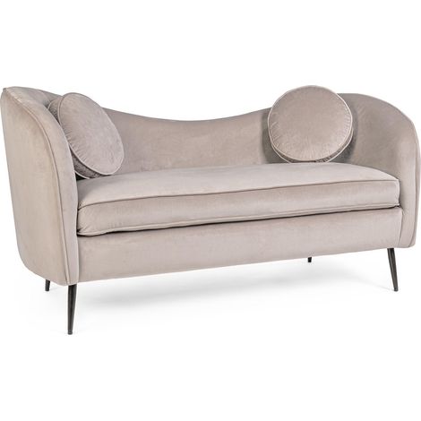 Sofa "Candis" 2-Sitzer aus hellgrauem Samt mit schwarzen Füßen 163 cm (1/5)