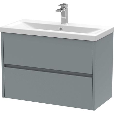 Nuie Havana Matt Coastal Grey 800mm Wall Hung 2 Drawer Vanity Unit and Mid Edge Ceramic Basin - HAV2306A (1/4)