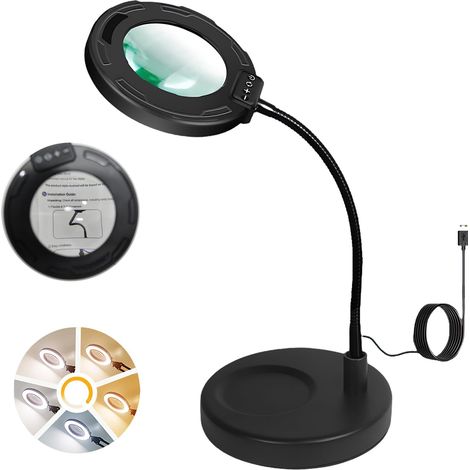 10 x Magnifying Glass with Light and Stand, 5 Colour Modes and 10 Brightness Rules Magnifying Glass with Light for Crafts, Reading, Working, Painting, Sewing, Repairing, Closework (1/5)