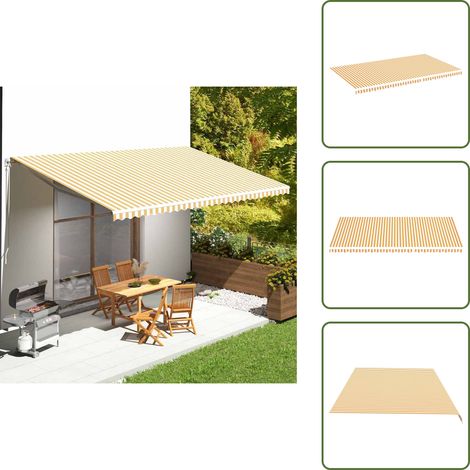 Tissu de remplacement pour auvent Jaune et blanc 6x3,5 m - Tissu D'auvent - Auvent De Jardin - Toile D'ombrage - Parasol De Patio - Protection Solaire (1/5)