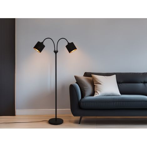 Stehlampe TOMMY 2-flammig mit Flexarm, Stoffschirme Schwarz Gold, Höhe 130cm (1/5)