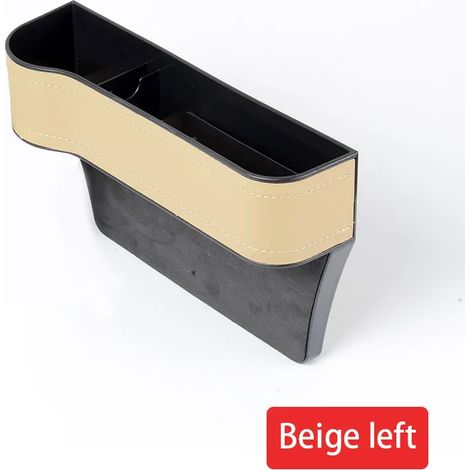 (Cuir beige gauche) Porte-gobelet de voiture en cuir, organisateur de siège, boîte de rangement multifonctionnelle pour l'espace entre les sièges, accessoires intérieurs (1/5)