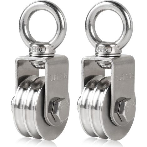 2 × Poulie de Levage Acier Inox 304, Poulie Corde 8 mm Pulley avec œil M10, Rotatif, Anti-nœuds, Capacité de Charge 200 kg (1/5)