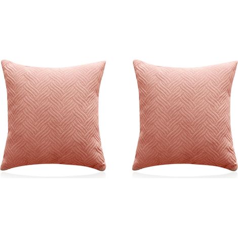 Funda de cojín decorativa (sin relleno), 45 x 45 cm, apta para sofás y camas, algodón acolchado, suave, juego de 2 unidades, rosa.
