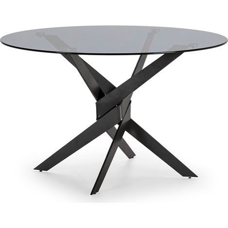 Table à manger 4 personnes en verre trempé et métal - Noir - DRAVON (1/5)