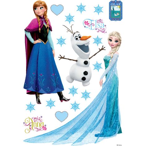 sticker mural La Reine des neiges Anna & Elsa bleu, violet et blanc  - Disney