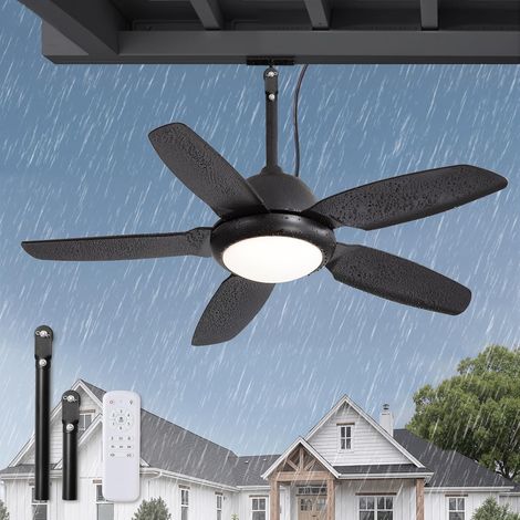Outdoor Ceiling Fan 42" Waterproof IP65 with LED Light, Silent DC Motor 6 Speeds 3CCT, Hanging Fan with Remote Control, Black (1/5)