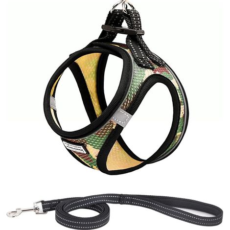 Harnais Chien Réfléchissant Respirant avec Laisse, Step-in Harnais pour Chiens Chats, Gilet Rembourré Confort Mesh Doux pour Petite Chiens pour Marcher, Courir, Formation (XS, Camo Vert) (1/5)