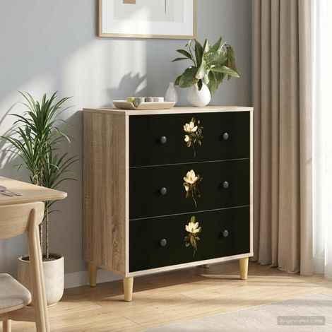 vidaXL Cajonera BREMEN Estampado de magnolia 66 x 36,5 x 75 cm Sonoma (1/5)