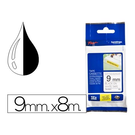 BROTHER Cinta laminada blanco/negro (superadhesiva) 9 mm, longitud 8 m