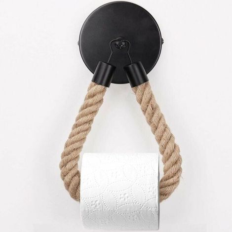 KZQ Toilettenpapierhalter, Handtuchhalter aus Hanfseil für Bad und Küche, Badezimmerpapierhalter, Toilettenpapierhalter (Schwarz) (1/4)