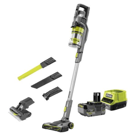 Aspirateur balai 18V RYOBI - 30AW - 600mL - Batterie 4,0Ah et chargeur - Avec accessoires - RSVS18-1C40G
