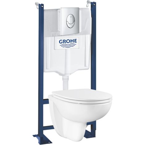 Pack inodoro suspendido GROHE Bau Ceramic sin montura + asiento + placa cromada + estructura Grohe