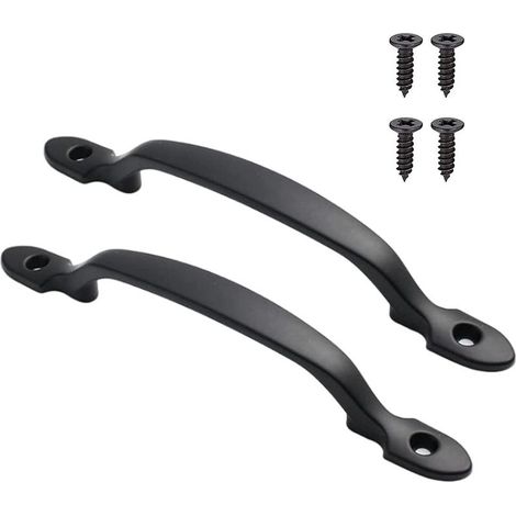 Lot de 2 poignées de porte de grange en fonte - Poignée rustique de 15,9 cm (6,25 po) pour portes, portails, clôtures, garage, placards, extérieur et intérieur - Noir (1/5)