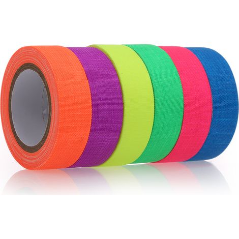 Ruban adhésif fluorescent réactif sous UV, ruban toilé de couleur néon, 6 couleurs, 9,14 m par rouleau (1/5)