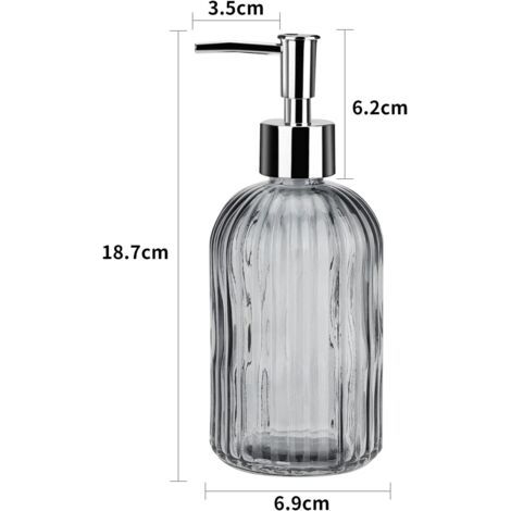 Distributeur de savon liquide, distributeur de savon en verre avec pompe manuelle, ensemble de deux distributeurs de savon liquide rechargeables, adapté aux salles de bains et aux cuisines. (1/4)