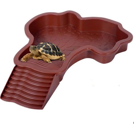 Abreuvoir Tortue Terrestre,Plat d'eau Bassin pour Tortue Piscine Rampe,Mangeoire Terrestre,pour Tortues,LéZards Et Gecko,Red Brown (1/5)