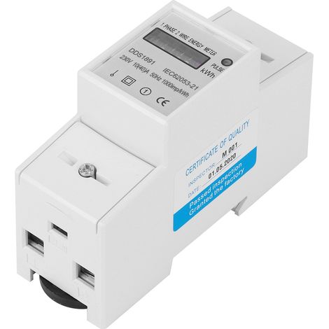 Compteur électrique monophasé DDS1891 précision élevée 1000imp/kWh 50Hz rail DIN 2P mesure consommation énergie. (1/5)