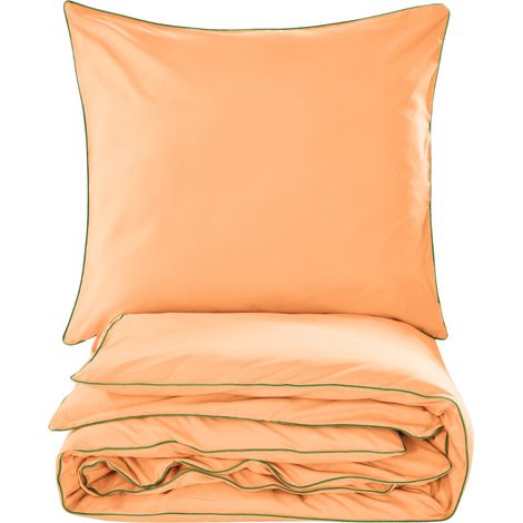 Einfaches Bettwäscheset 220x200 Aprikose, flaschengrüne Paspelierung