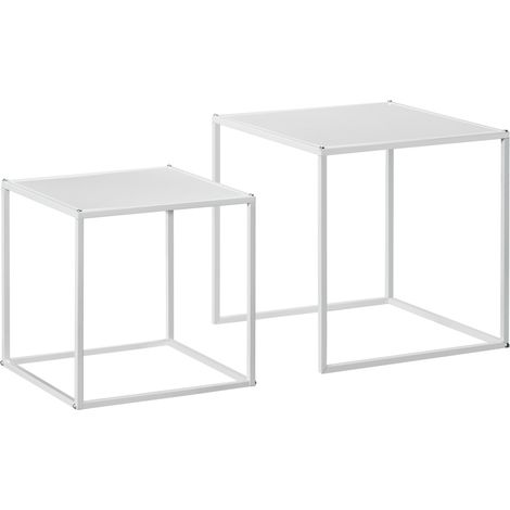 Set aus 2 quadratischen Couchtischen aus weißem Stahl, modernes Design, 40 und 35 cm (1/5)