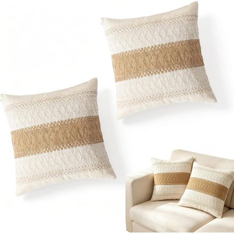 Lot de 2 Housse de coussin 40 x 40 Couleur Kaki, en Coton Lin Décorative (1/5)