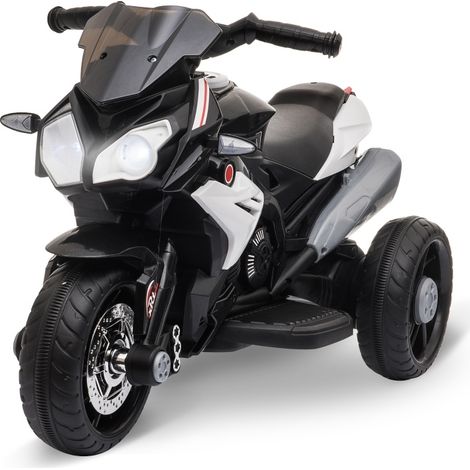 Moto eléctrica infantil con luces y sonidos, 3 km/h, recargable, negro y blanco (1/4)