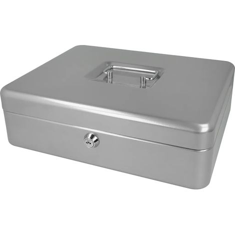 Coffre-fort verrouillable (grand modèle, 30 cm) argenté, 2 clés, compartiment à pièces