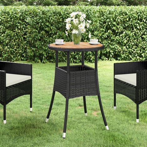 Mesa de jardín madera acacia y ratán sintético negro Ø60x75 cm