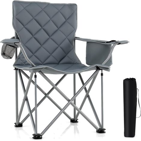 COSTWAY Sedia da Campeggio Pieghevole, Poltrona Esterni con Tasca Frigorifero e Portabicchieri, Sedia da Picnic con Borsa da Trasporto, Portata 227 kg, per Campeggio Pesca Picnic (Grigio) (1/5)