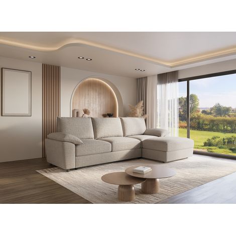 Deco In Paris – Canapé d'angle convertible avec coffre de rangement – Velours chiné beige – Confort optimal – Solution couchage pratique – Design moderne (1/5)
