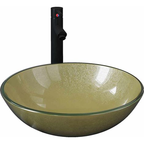 Lavabo vasque à poser Luxueux, Bac à laver, avec robinet et drain à poussoir Verre trempé OIB3987E (1/5)