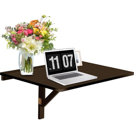Table Murale Pliante en Bois, Bureau Ordinateur Flottant avec Grand Dessus, Peu encombrant, Tablette Rabattable à Manger pour Cuisine, Salon, Chambre, 80 x 60 x 43 cm (Noir) (1/5)