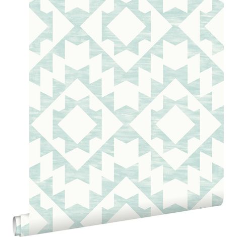 papier peint tapis Marrakech vert menthe pastel clair grisé et blanc mat  - ESTAhome (1/5)