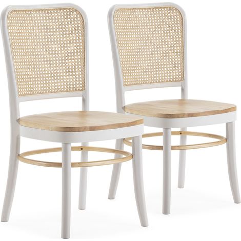 Stuhl-set 2 Vesta weiße/eichen Farbe, Massivholz und natürlichem Rattan