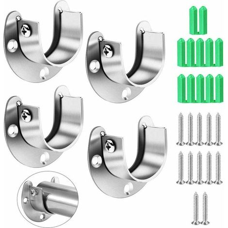 4 Pack Stainless Steel Closet Pole Sockets Rod Socket Flange Set Rob Support Flange Holder U Shaped, Rod Holder Set For Closet Poles Flange Set Rod Holder With Screws Easy Installation 32Mm (1/5)