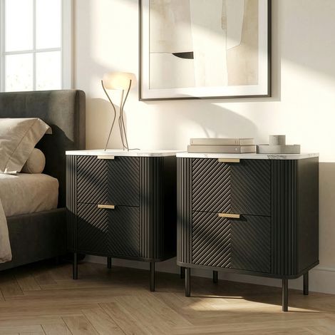 Conjunto de 2 mesas de noche Olvehok con 2 cajones 55x52x38cm - Negro [en.casa] (1/5)