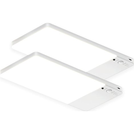 Lot de 2 plafonniers rechargeables avec détecteur de mouvement - Lampe d'armoire LED de 12 000 mAh - Lampe de douche pour salle de bain, cave, garage, télécommande (1/5)