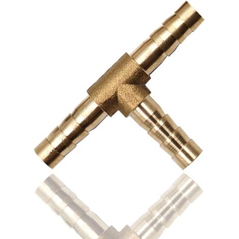 Raccord cannelé 6 mm en T 3 voies en laiton massif pour tuyau, adaptateur de raccord cannelé pour carburant, air, eau, gaz, huile (1/4)
