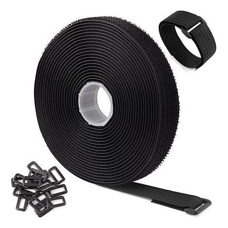 Sangles de Câble Réglables de 5m Avec 25 Boucles, Attaches de Câble Réutilisables Noires, Sangle de Fixation à Crochet et Boucle Pour la Gestion des Câbles (5m x 2cm, Noir) (1/5)