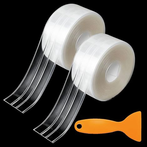 2 Rouleaux Bande Etancheite Autocollante Imperméable Anti Moisissure 3.8cmx3.2m PVC Transparents Autoadhésifs Bandes de Protection, Bande D'étanchéité, pour Cuisine, Évier, WC, Baignoire (1/5)