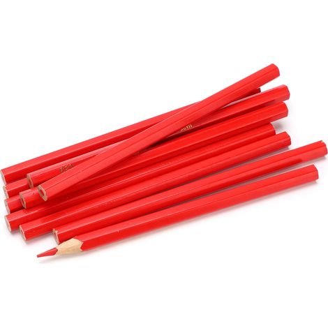 Lot de 10 crayons de charpentier rouges à mine rouge, en pin, pour le travail du bois et le marquage. (1/5)