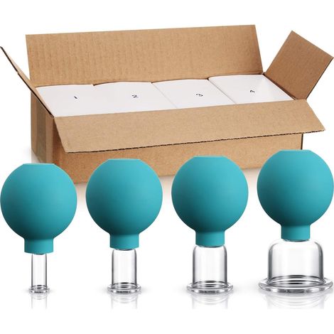 Set di 4 coppette in vetro (vetro e silicone) per massaggi e terapia di aspirazione sottovuoto – adatte per corpo, viso, gambe, braccia (1/5)